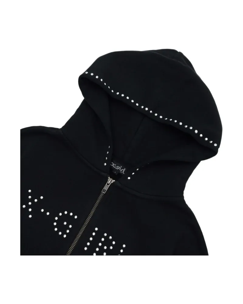 Áo hoodie XG có khóa kéo toàn thân đính đinh tán