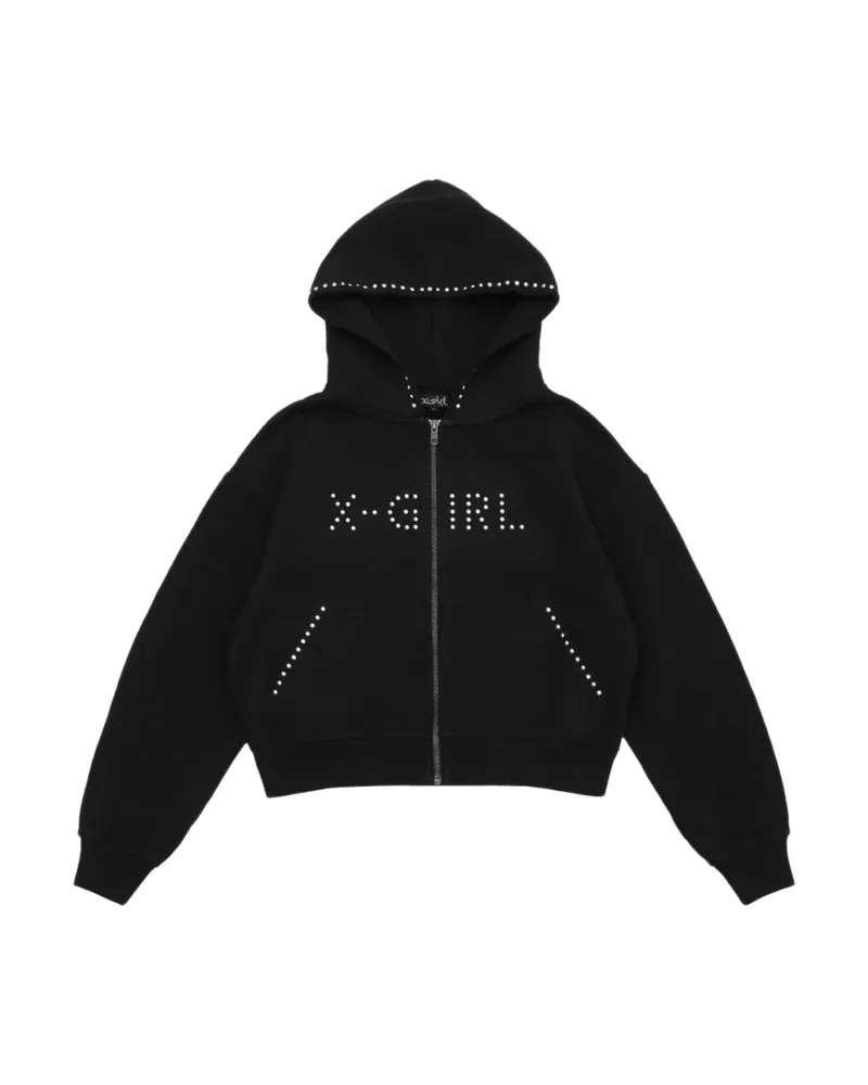 Áo hoodie XG có khóa kéo toàn thân đính đinh tán