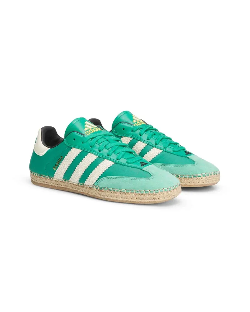 Giày Espadrille SAMBA của Adidas x CLOT do EDC thiết kế, màu Xanh lá cây/Vani ấm/Đen